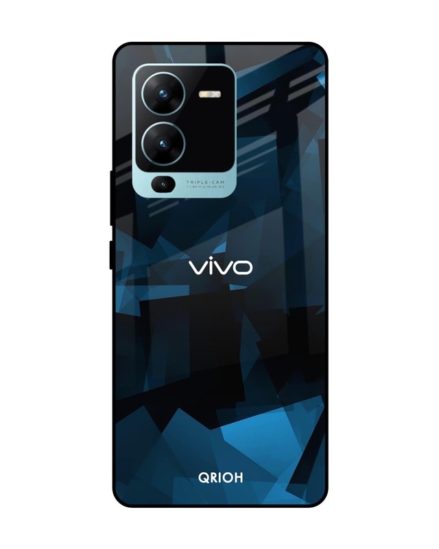 Shop Polygonal Blue Box Printed Premium Glass Case For Vivo V25 Pro (Shock Proof,Scratch Resistant)-Front