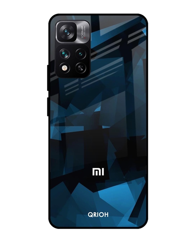 Shop Polygonal Blue Box Printed Premium Glass Cover For Mi 11i HyperCharge (Shock Proof, Lightweight)-Front