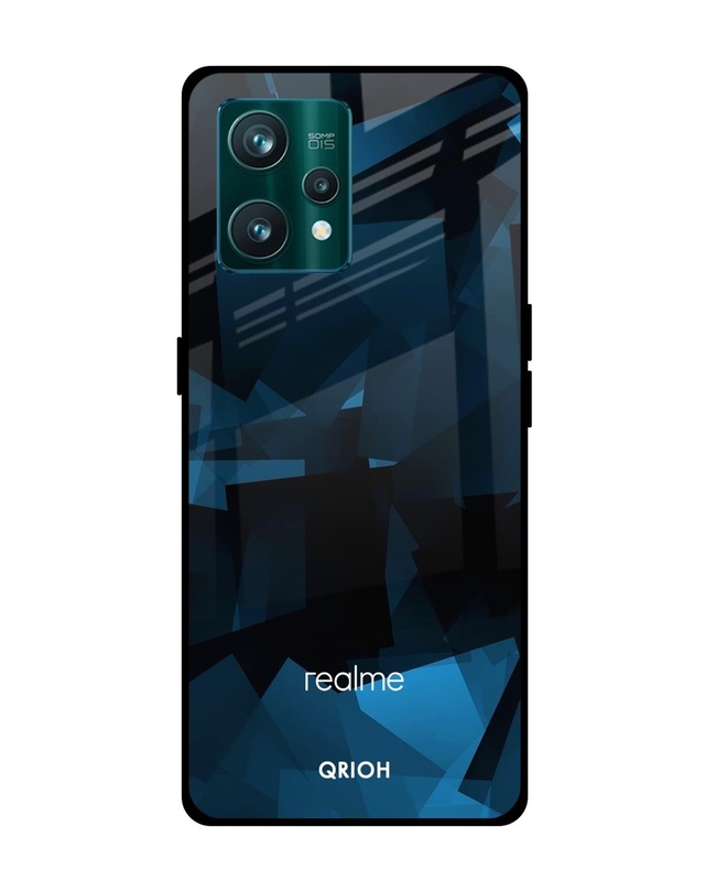 Shop Polygonal Blue Box Printed Premium Glass Cover For Realme 9 Pro 5G (Shock Proof , Light weight)-Front