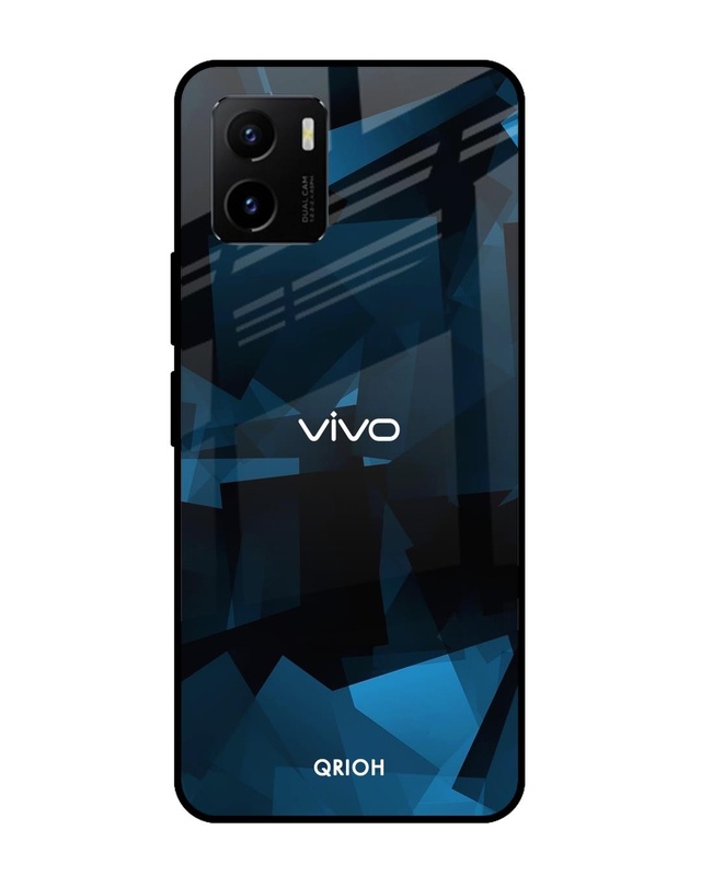 Shop Polygonal Blue Box Printed Premium Glass Cover For Vivo Y15s (Shock Proof, Lightweight)-Front