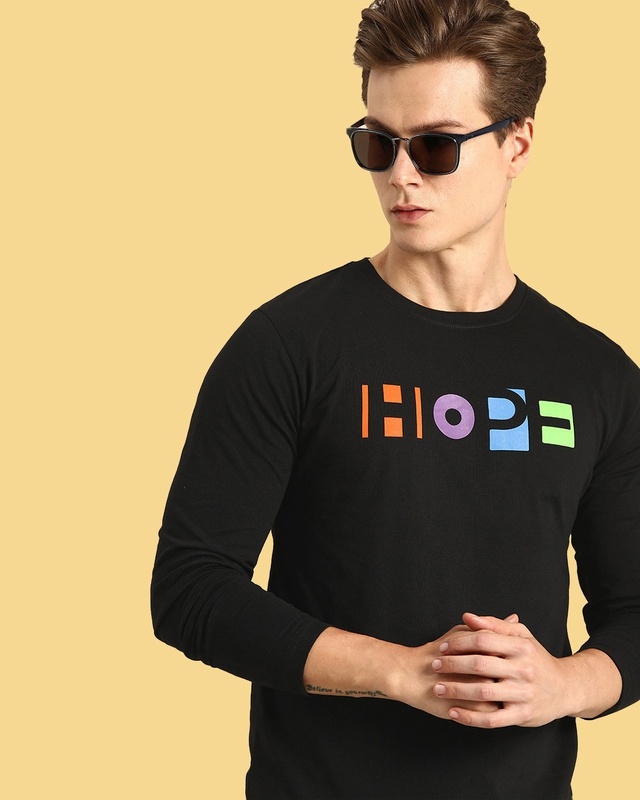 Shop Men's Black Pop Hope Typography T-shirt-Front