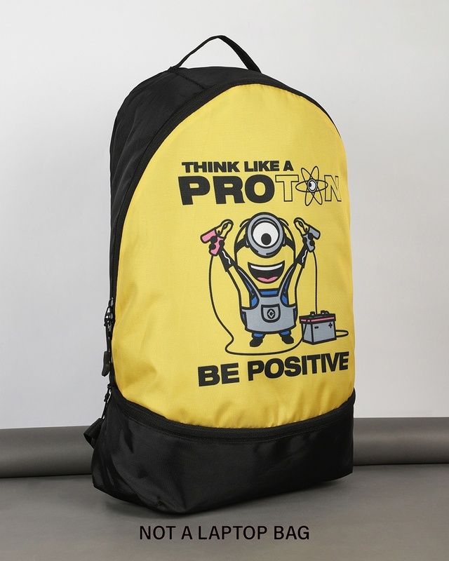 Shop Unisex Black & Yellow Be Positive Minion Small Backpack-Front
