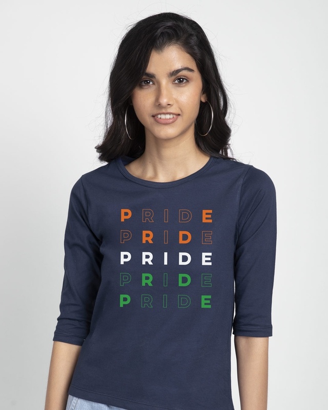 Shop Pride India Round Neck 3/4 Sleeve T-Shirt - Galaxy Blue-Front
