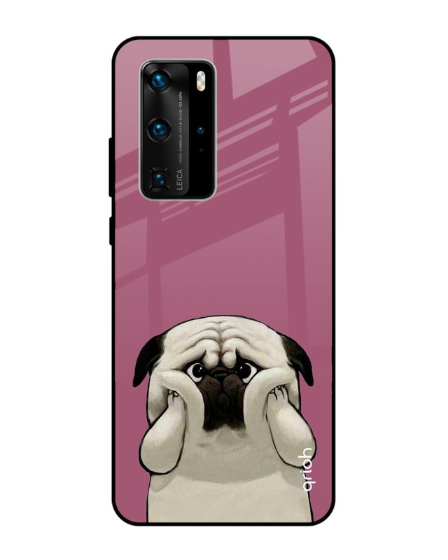 Shop Pug Face Printed Premium Glass Cover For Huawei P40 Pro (Impact Resistant, Matte Finish)-Front