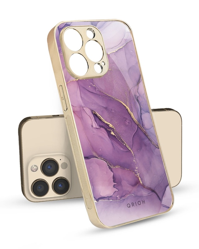 Shop Purple Gold Marble Metallic Gold Premium Glass Case for Apple iPhone 13 Pro-Front