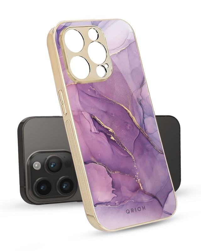 Shop Purple Gold Marble Metallic Gold Premium Glass Case for Apple iPhone 14 Pro-Front