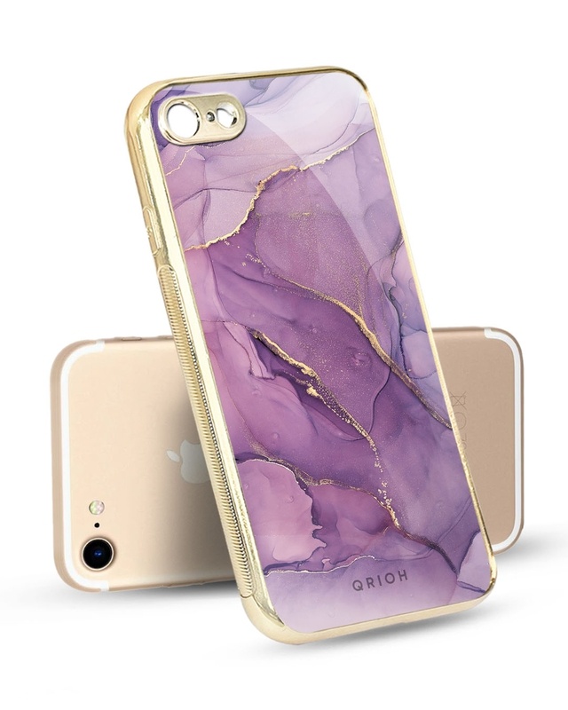 Shop Purple Gold Marble Metallic Gold Premium Glass Case for Apple iPhone SE 2020-Front