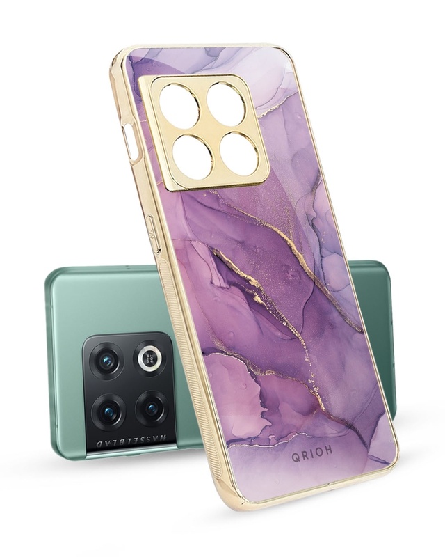 Shop Purple Gold Marble Metallic Gold Premium Glass Case for OnePlus 10 Pro-Front