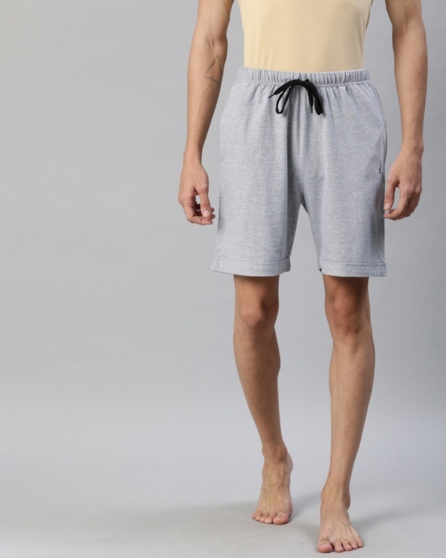 Shop Quarantine Grey Solid Shorts 1-Front