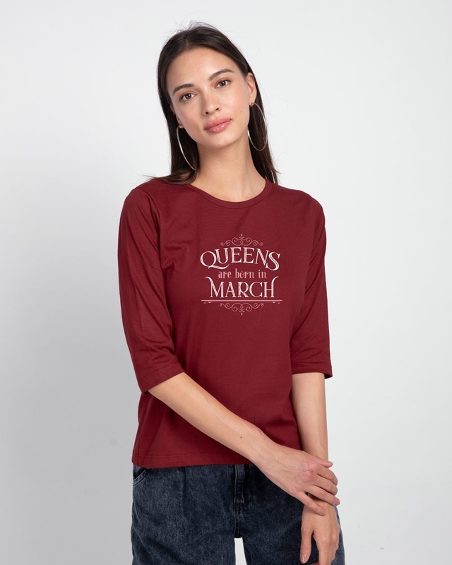 Shop Queens Are Born Round Neck 3/4 Sleeve T-Shirt Scarlet Red-Front