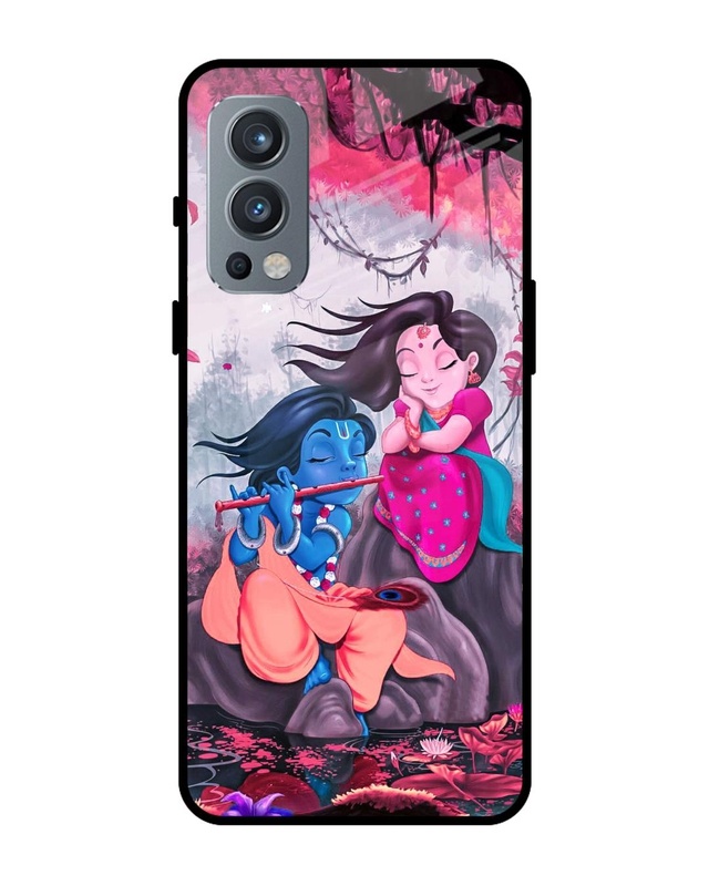 Shop Radha Krishna Art Premium Glass Case for OnePlus Nord 2 5G (Shock Proof, Scratch Resistant)-Front
