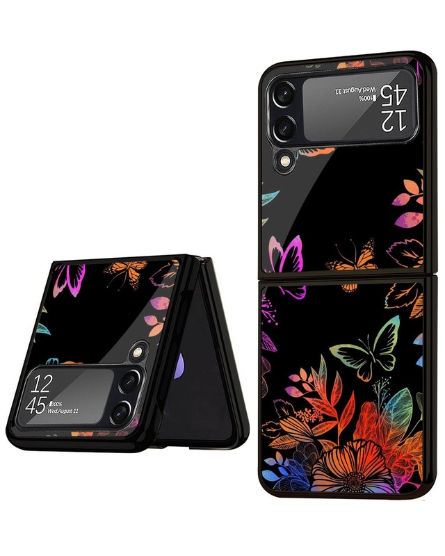 Shop Rainbow Butterfly Premium Glass Case for Samsung Galaxy Z Flip4 5G (Shock Proof, Scratch Resistant)-Front