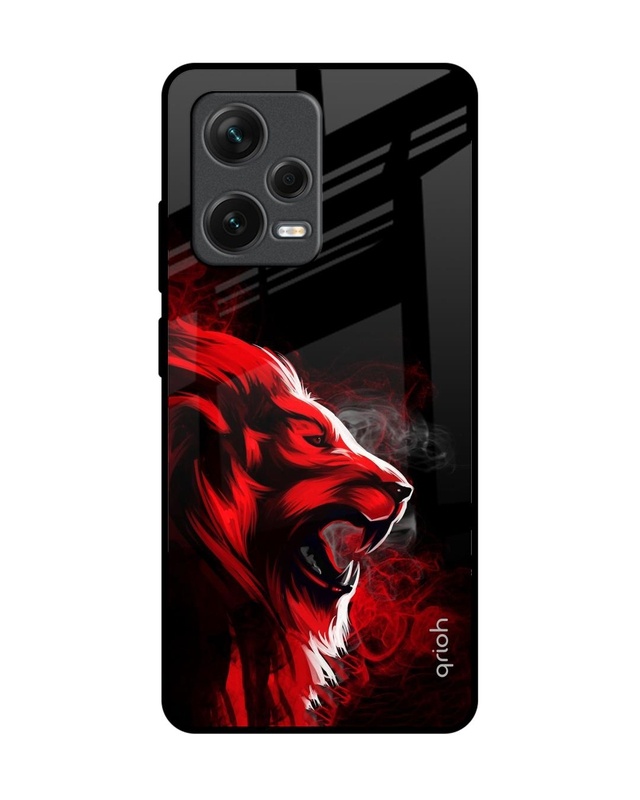 Shop Red Angry Lion Premium Glass Case for Redmi Note 12 Pro+ 5G (Shock Proof, Scratch Resistant)-Front