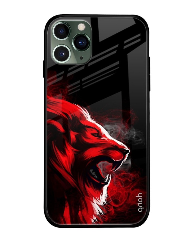 Shop Red Angry Lion Printed Premium Glass Cover For iPhone 11 Pro Max (Impact Resistant, Matte Finish)-Front