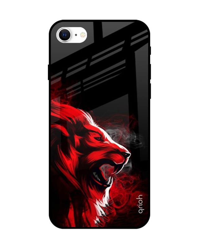 Shop Red Angry Lion Printed Premium Glass Cover For iPhone SE 2022 (Impact Resistant, Matte Finish)-Front