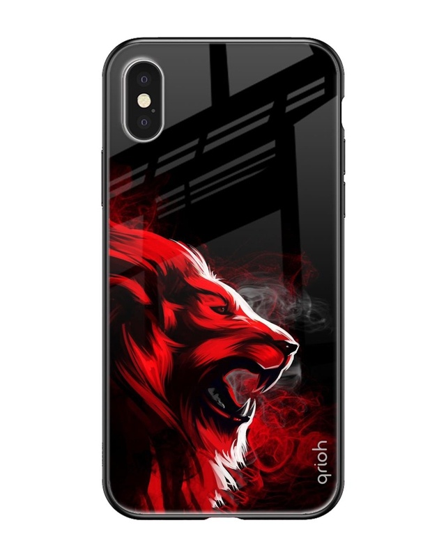Shop Red Angry Lion Printed Premium Glass Cover For iPhone XS Max (Impact Resistant, Matte Finish)-Front