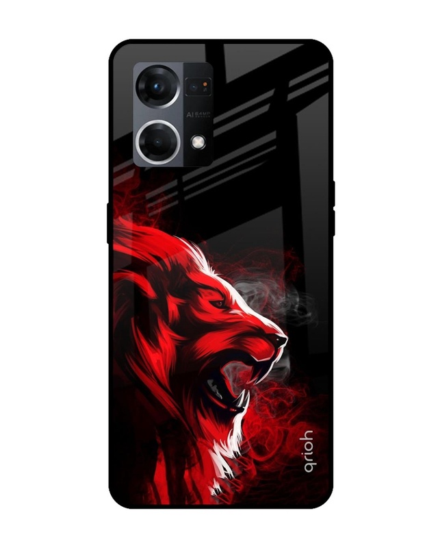 Shop Red Angry Lion Printed Premium Glass Case for Oppo F21s Pro (Shock Proof,Scratch Resistant)-Front