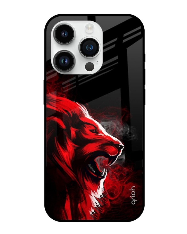 Shop Red Angry Lion Printed Premium Glass Cover for Apple iPhone 14 Pro (Shock Proof, Scratch Resistant)-Front
