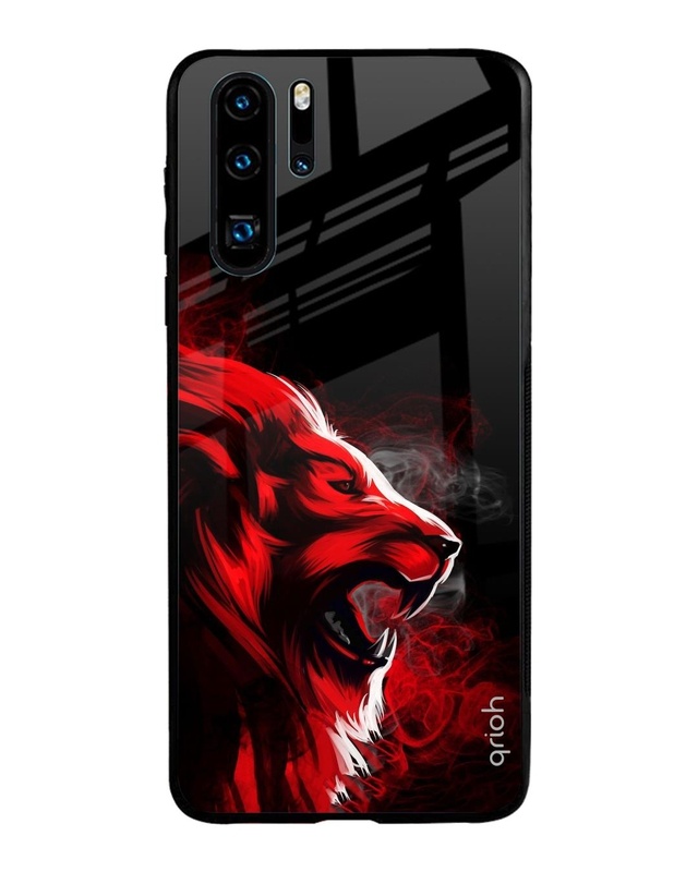 Shop Red Angry Lion Printed Premium Glass Cover For Huawei P30 Pro (Impact Resistant, Matte Finish)-Front