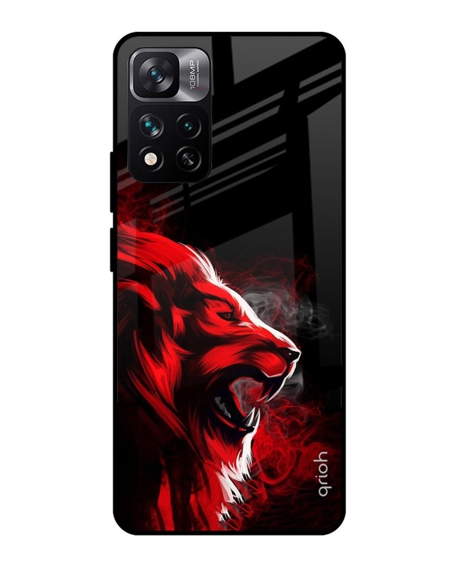 Shop Red Angry Lion Printed Premium Glass Cover For Mi 11i HyperCharge (Impact Resistant, Matte Finish)-Front