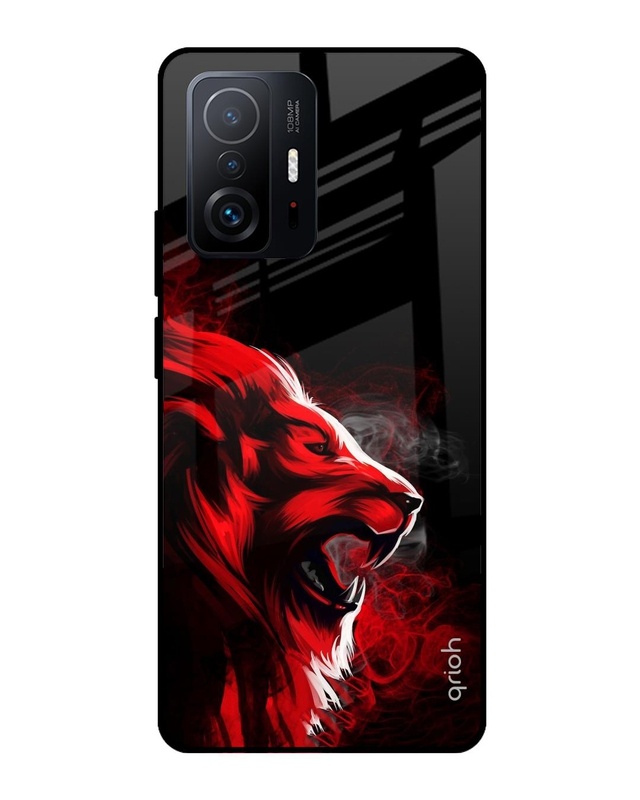 Shop Red Angry Lion Printed Premium Glass Cover For Mi 11T Pro 5G (Impact Resistant, Matte Finish)-Front