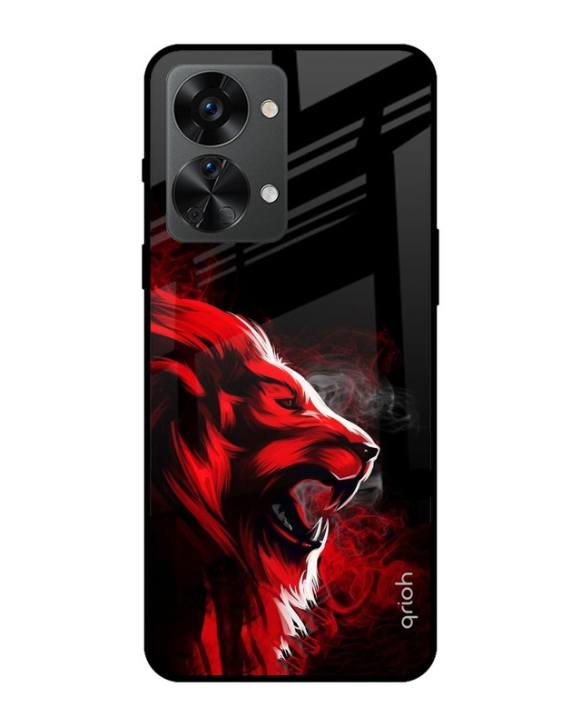 Shop Red Angry Lion Printed Premium Glass Cover For OnePlus Nord 2T 5G (Impact Resistant, Matte Finish)-Front