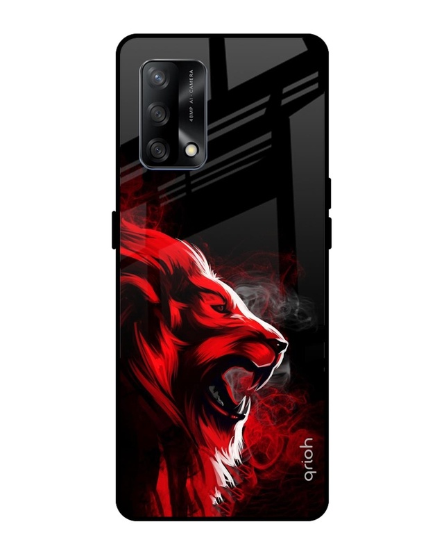 Shop Red Angry Lion Printed Premium Glass Cover For Oppo F19 (Impact Resistant, Matte Finish)-Front