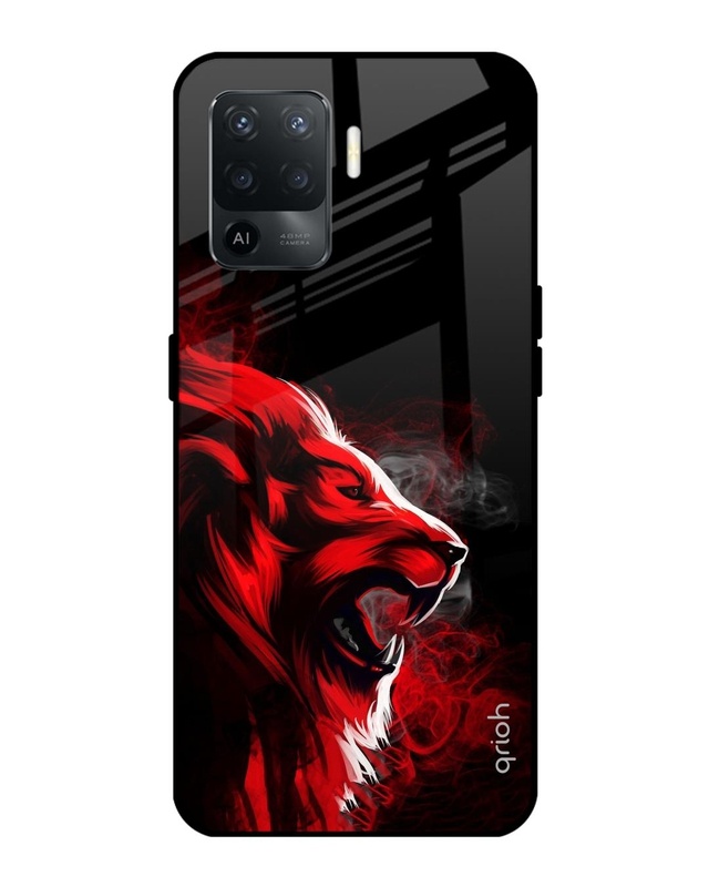 Shop Red Angry Lion Printed Premium Glass Cover For Oppo F19 Pro (Impact Resistant, Matte Finish)-Front