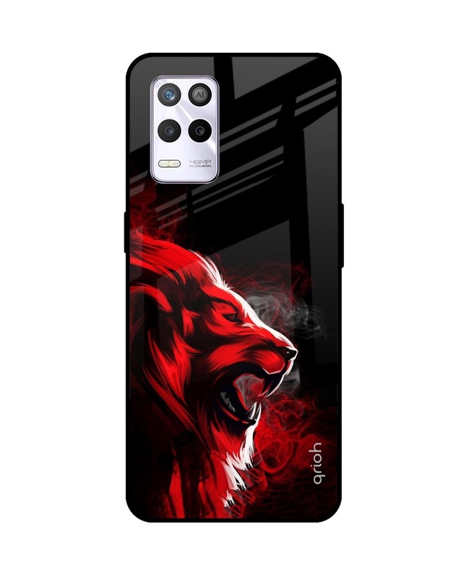 Shop Red Angry Lion Printed Premium Glass Cover for Realme 9 5G (Shock Proof, Scratch Resistant)-Front