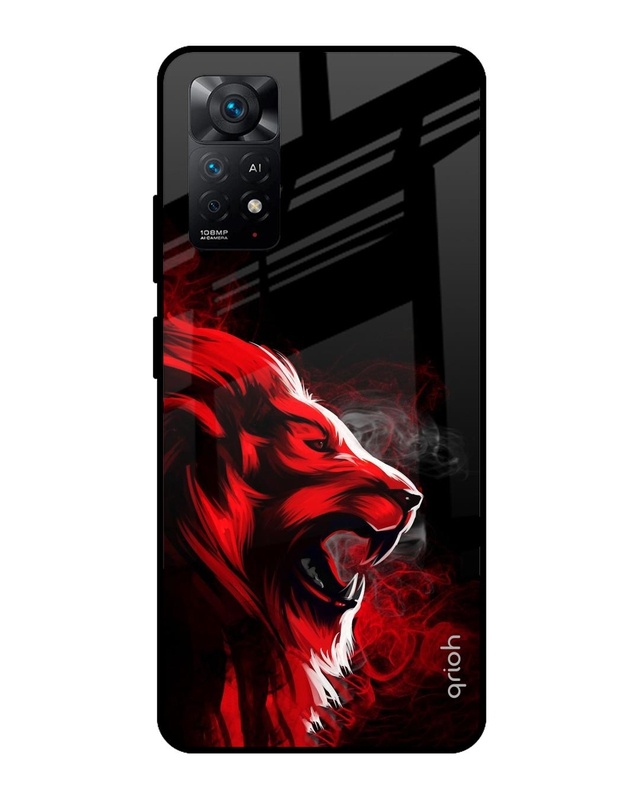 Shop Red Angry Lion Printed Premium Glass Cover For Redmi Note 11 Pro 5G (Impact Resistant, Matte Finish)-Front