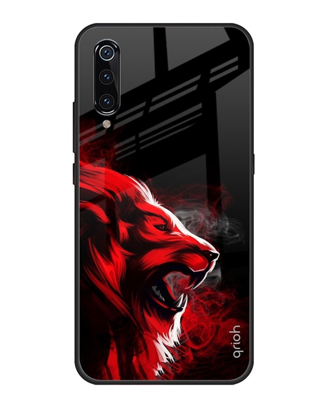 Shop Red Angry Lion Printed Premium Glass Cover For Xiaomi Mi A3 (Impact Resistant, Matte Finish)-Front
