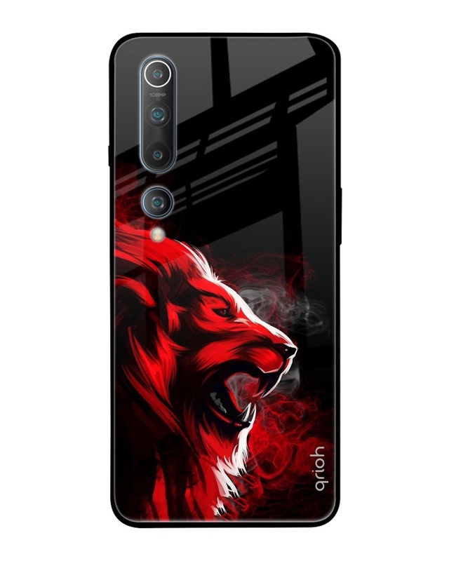 Shop Red Angry Lion Printed Premium Glass Cover For Xiaomi Redmi Mi 10 Pro (Matte Finish)-Front