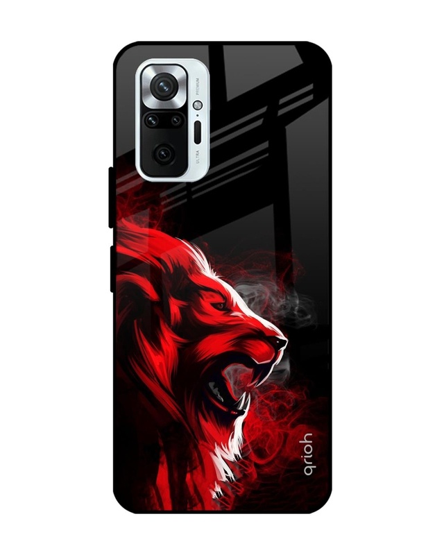 Shop Red Angry Lion Printed Premium Glass Cover For Xiaomi Redmi Note 10 Pro (Matte Finish)-Front