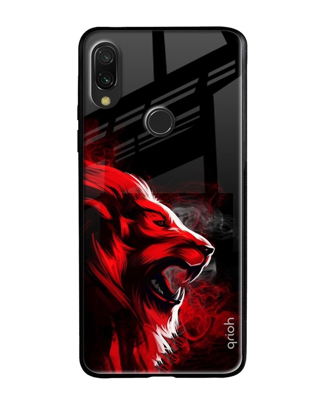 Shop Red Angry Lion Printed Premium Glass Cover For Xiaomi Redmi Note 7 Pro (Matte Finish)-Front