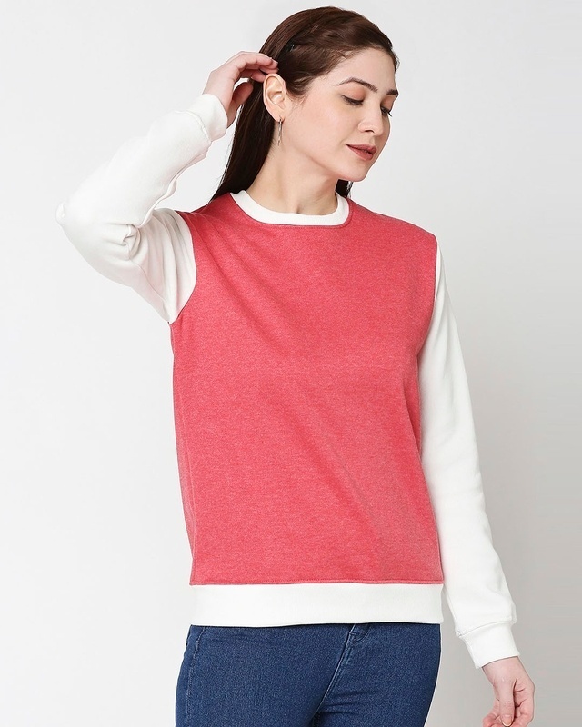 Shop Red Melange Contrast Sleeve Fleece Sweatshirt-Front