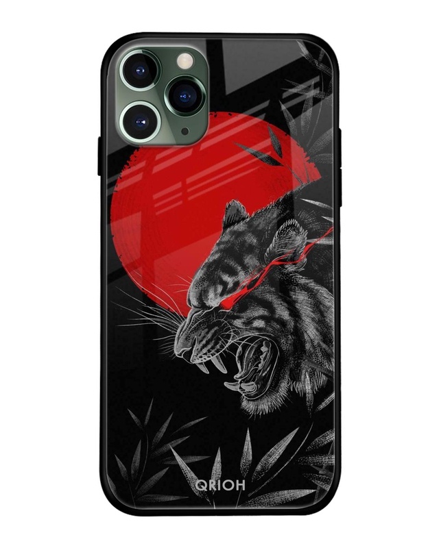 Shop Red Moon Tiger Printed Premium Glass Cover For iPhone 11 Pro (Impact Resistant, Matte Finish)-Front