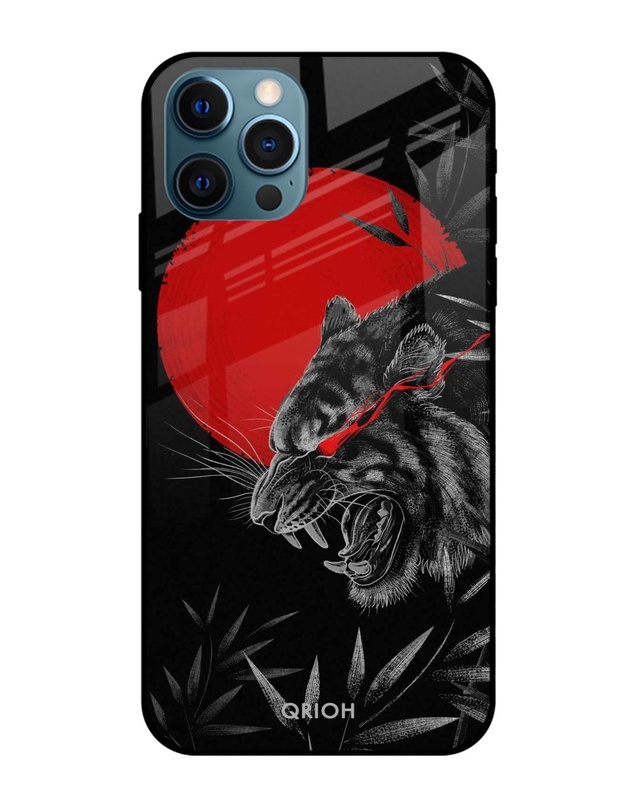 Shop Red Moon Tiger Printed Premium Glass Cover For iPhone 12 Pro (Impact Resistant, Matte Finish)-Front