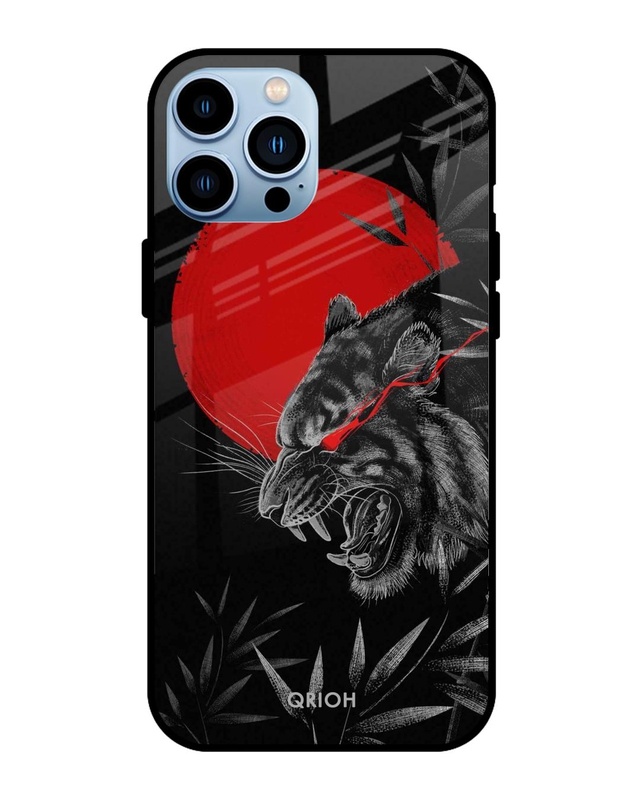 Shop Red Moon Tiger Printed Premium Glass Cover For iPhone 13 Pro (Impact Resistant, Matte Finish)-Front