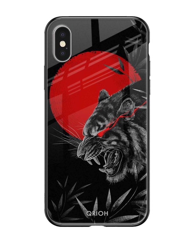 Shop Red Moon Tiger Printed Premium Glass Cover For iPhone XS Max (Impact Resistant, Matte Finish)-Front