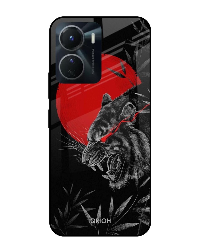 Shop Red Moon Tiger Printed Premium Glass Case for Vivo Y16 (Shock Proof,Scratch Resistant)-Front