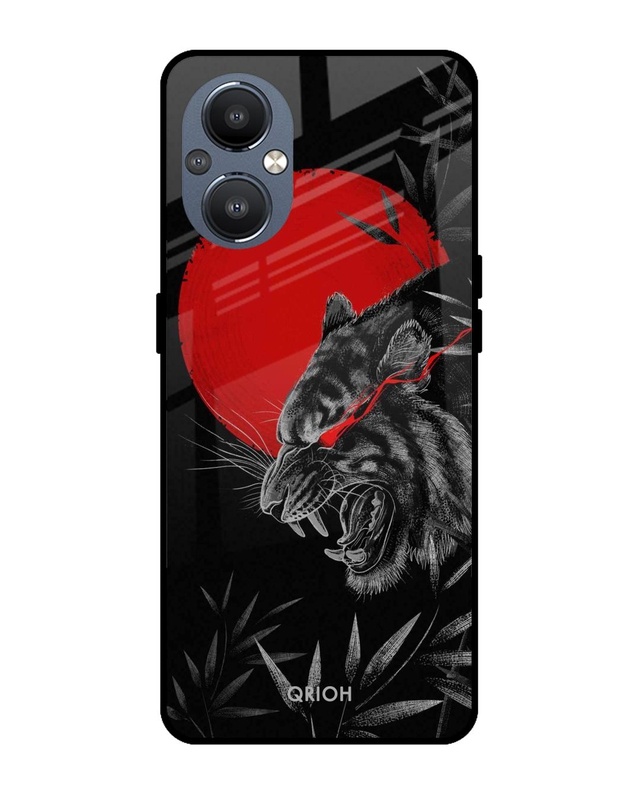 Shop Red Moon Tiger Printed Premium Glass Cover For OnePlus Nord N20 5G (Impact Resistant, Matte Finish)-Front