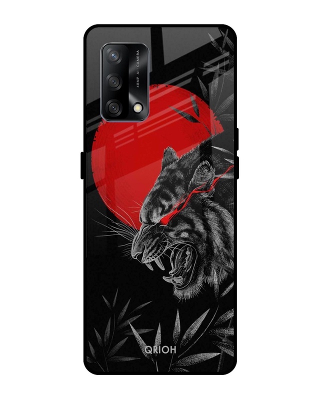 Shop Red Moon Tiger Printed Premium Glass Cover For Oppo F19 (Impact Resistant, Matte Finish)-Front