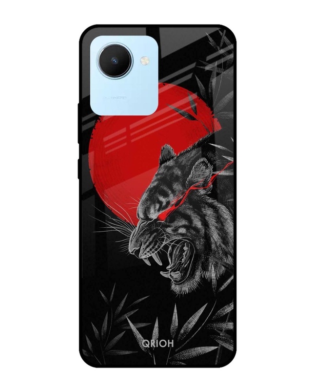 Shop Red Moon Tiger Printed Premium Glass Cover for Realme C30 (Shock Proof, Scratch Resistant)-Front