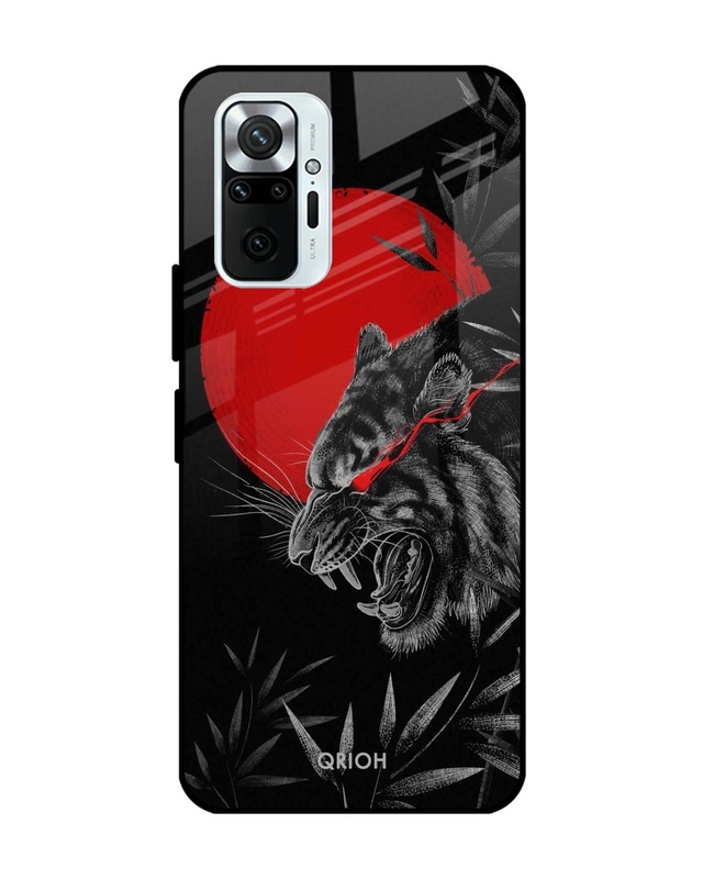 Shop Red Moon Tiger Printed Premium Glass Cover For Xiaomi Redmi Note 10 Pro (Matte Finish)-Front