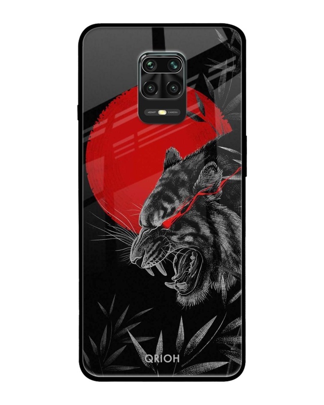 Shop Red Moon Tiger Printed Premium Glass Cover For Xiaomi Redmi Note 9 Pro Max (Matte Finish)-Front