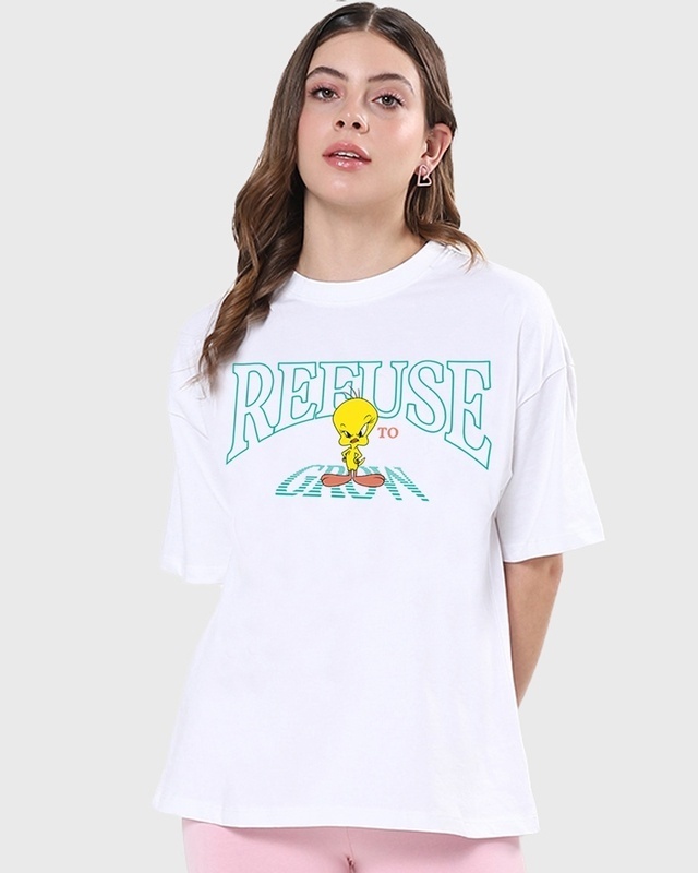 Shop Women's White Refuse to Grow Typography Oversized T-shirt-Front