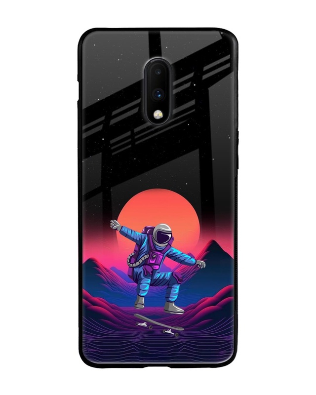 Shop Retro Astronaut Premium Glass Case for OnePlus 7 (Shock Proof, Scratch Resistant)-Front