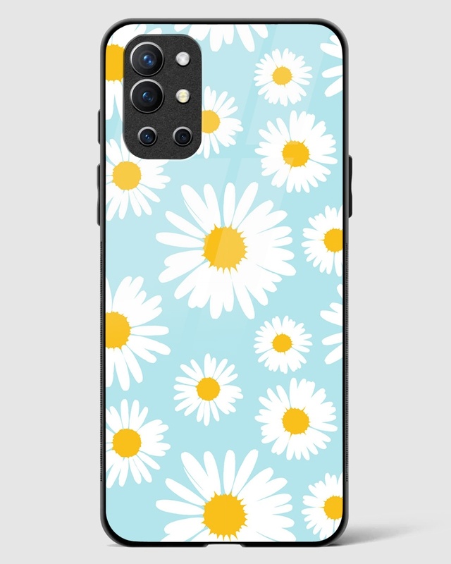 Shop Retro Daisy Floral Premium Glass Case for OnePlus 9R-Front
