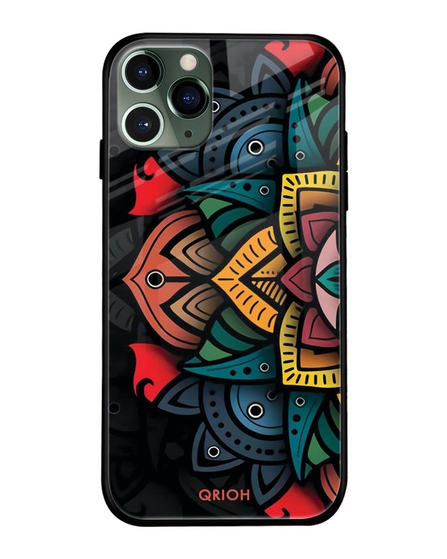 Shop Retro Gorgeous Flower Printed Premium Glass Cover For iPhone 11 Pro (Impact Resistant, Matte Finish)-Front