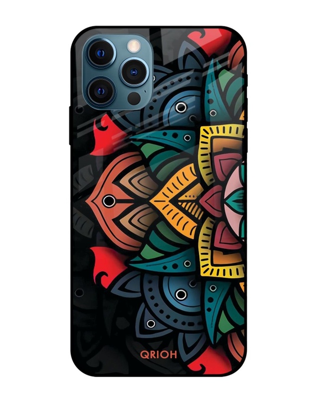 Shop Retro Gorgeous Flower Printed Premium Glass Cover For iPhone 12 Pro (Impact Resistant, Matte Finish)-Front